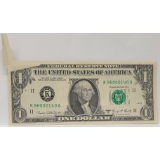 UNITED STATES OF AMERICA 1969 . ONE 1 DOLLAR BANKNOTE . ERROR . HUGE BUTTERFLY FOLD